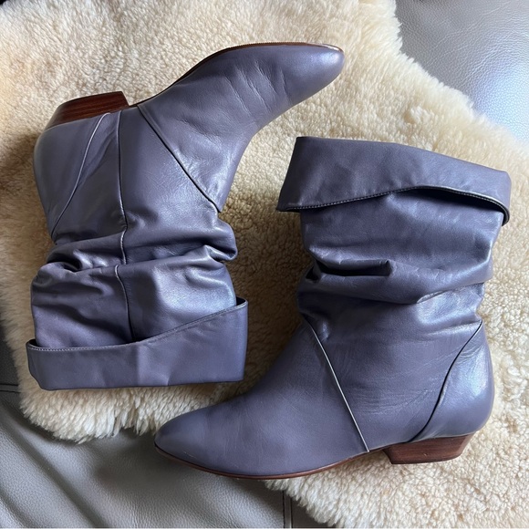 Vintage Rio Leather Slouchy Boots Sz 8.5 Almond Toe Ruched Brazil Made Pull On - Picture 1 of 11